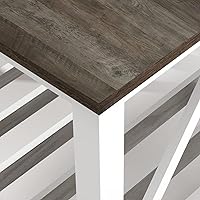 Vista 5 de Juego de mesa auxiliar y mesa auxiliar de granja para sala de estar, juego de mesa de madera de 2 niveles con base de listones, roble oscuro