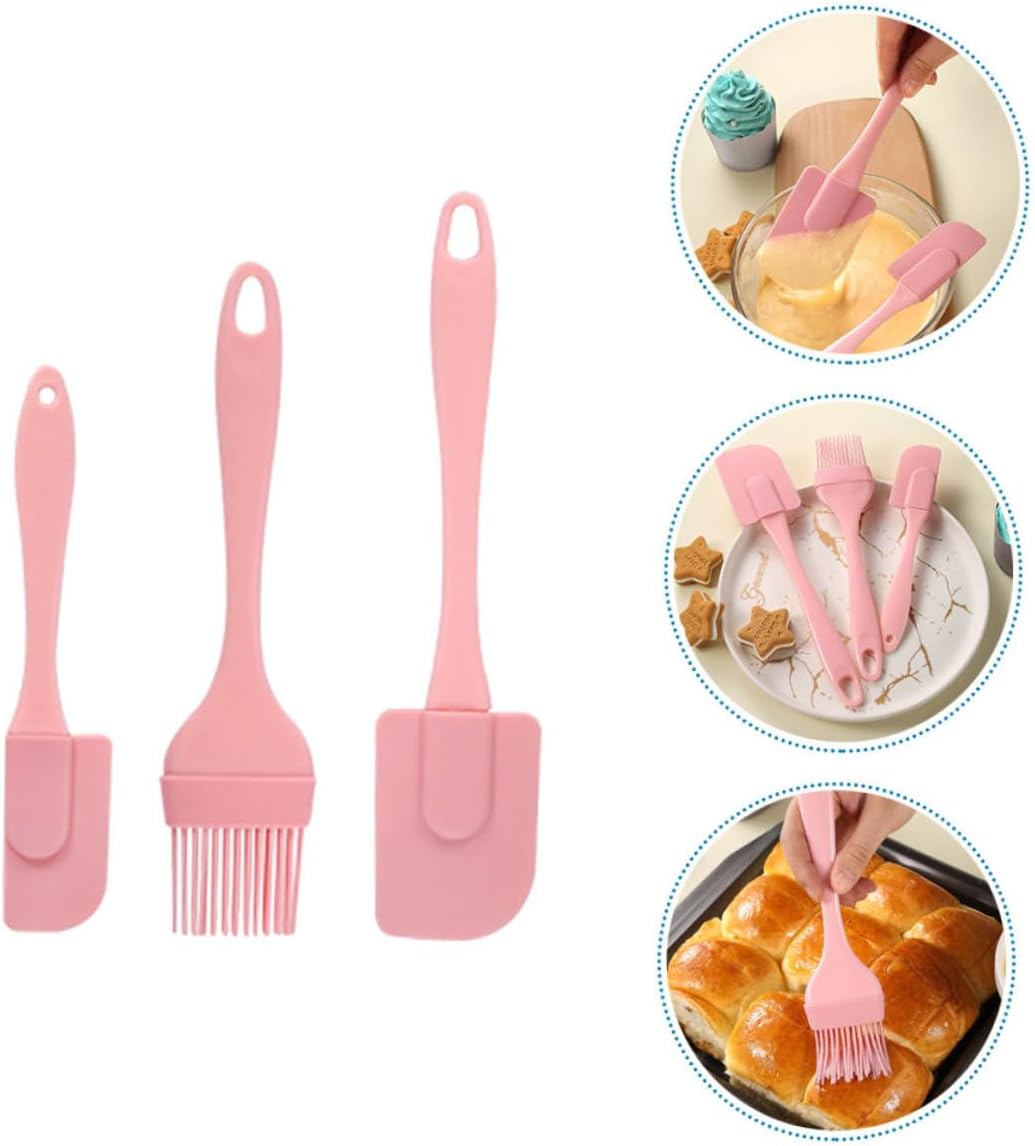 3 Piece Silicone Baking Spatula Set, Pink Stain Resistant Scrapers image 5