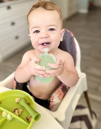 Miniatura 3 de Olababy - Taza con tapa para entrenamiento 100% de silicona con pajita para bebés y niños pequeños (menta)