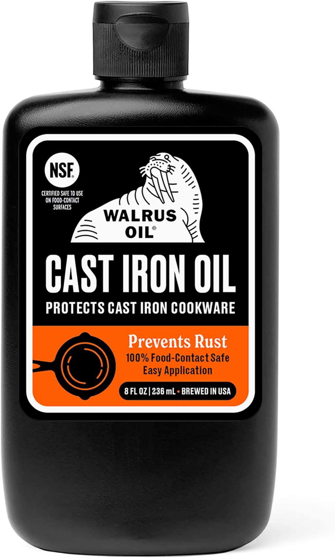WALRUS OIL - Cast Iron Oil, for Restoring, Seasoning, and Maintaining Cast Iron Cookware. 100% Vegan, 8 oz Bottle