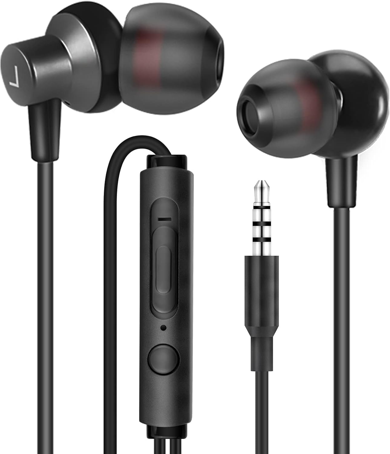 MAS CARNEY Wired In-ear Earphones WI7, Metal Earbuds with Microphone, Volume Remote Control for Smartphone Tablet Computer, Black