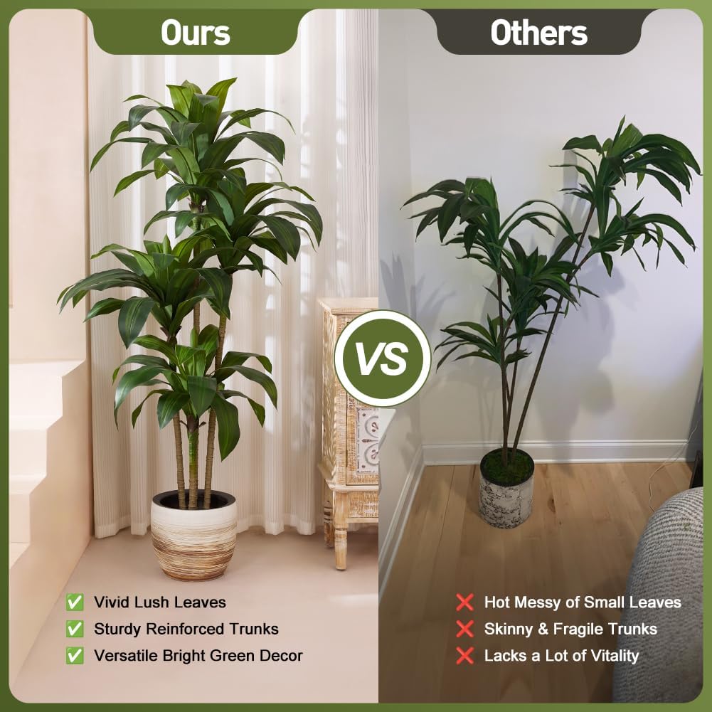 Artificial Dracaena Tree, 6FT Tall Fake Plants with UV Resistant Leaves, Faux Tropical Yucca Trees for Indoor Outdoor, Potted Large Floor Plant for Home Decor Living Room Porch, VN123 - Image 4