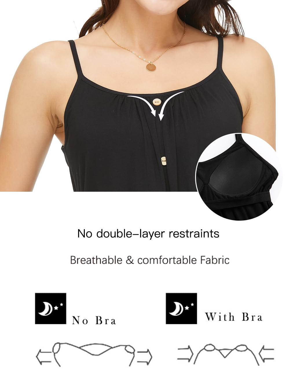 Camisole dla kobiet z wbudowanym biustonoszem, regulowany pasek, podkoszulki bez rękawów, letnie topy do treningu, spania, podróży