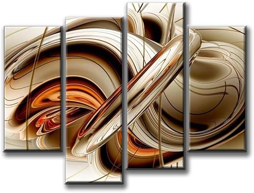 First Wall Art - Arte de pared abstracto de líneas blancas y naranjas, marrón, pintura de la imagen, impresión en lienzo, imágenes abstractas para