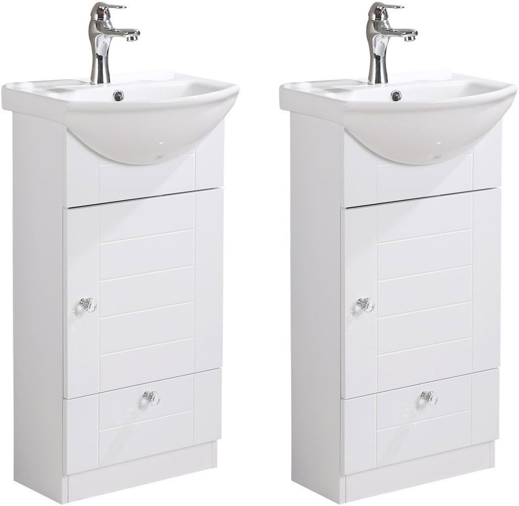 Renovators Supply Manufacturing Bathroom Vanity With Sink 17 3/4 In. Wide White Ceramic Vanity Sinks For Bathrooms With Bathroom Vanity, Faucet And Sink Drain, Pack Of 2