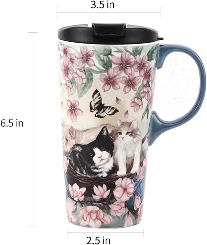 Miniatura 7 de TZSSP Taza de viaje de cerámica de café, taza de té con leche de porcelana con tapa, 17 onzas, tazas de café novedosas para oficina y hogar, flores