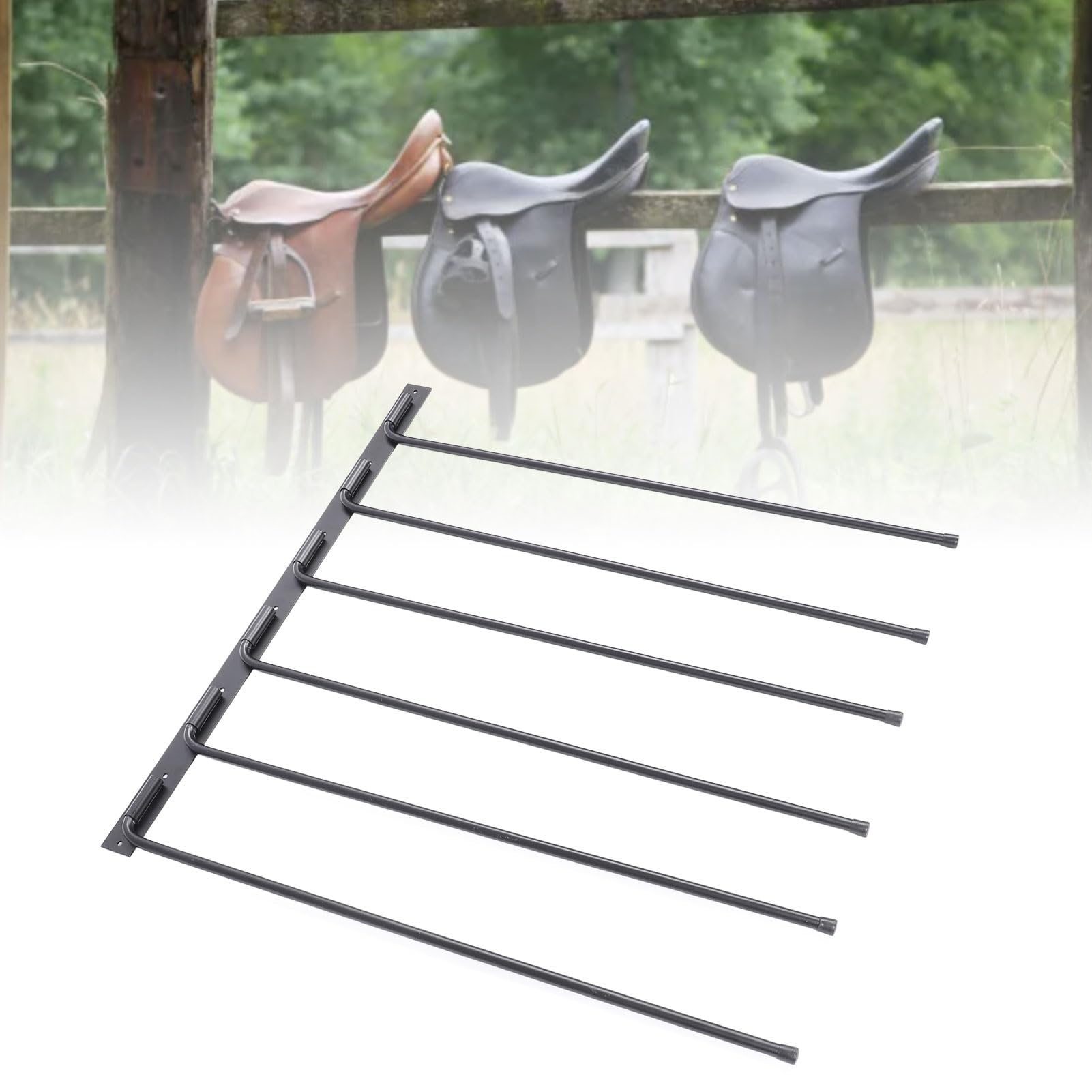 Soporte para Manta de Silla de Montar de Hierro, Soporte para Manta de Caballo Resistente, Soporte de Pared Abatible de 180 Grados, 6 Ganchos, Soporte para Almohadilla para