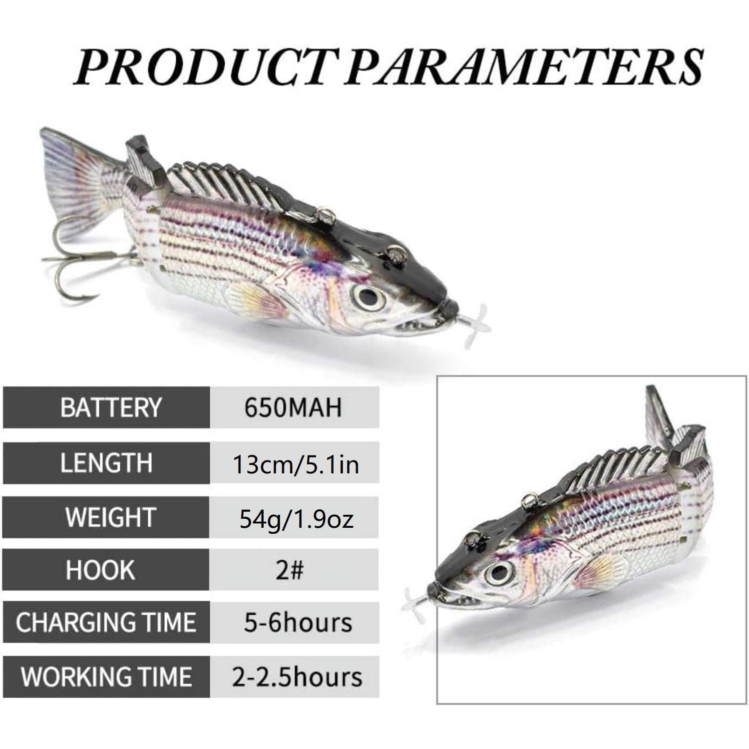 Leurre de natation robotique 13 cm Leurre de pêche électrique 4 segments articulés Swimbait rechargeable USB pour bar, truite, brochet