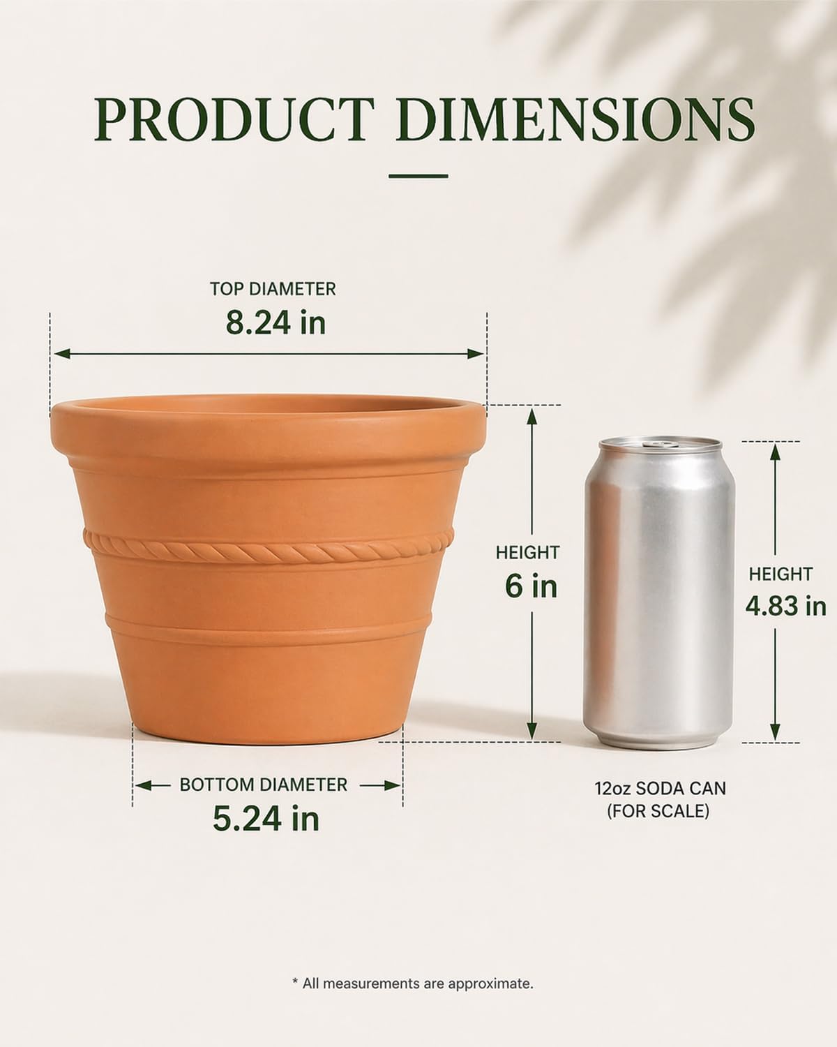 vensovo 8 Inch Terracotta Pot for Plants, Large Terra Cotta Clay Flower Pot with Drainage Hole, Rope Pattern Decorative Planter for Indoor Outdoor Plants, Herbs, Patio Garden