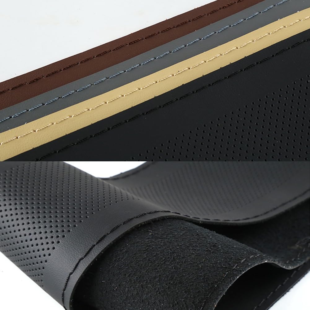 Cowhide Leather Car Steering Wheel Cover Big Trucks Big Buses, 17 1/4-18 Inch Universal Stitch On Wrap, DIY with Needle & Thread (Black Perforate, XXL)