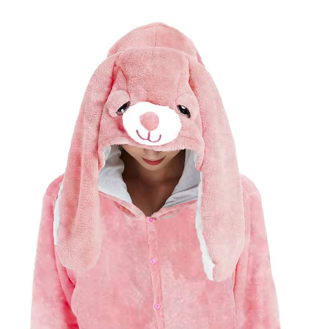 ABENCA Pijama enterizo de unicornio de forro polar para mujer, disfraz de una pieza para adultos, diseño de animales de dibujos animados, Navidad, Halloween, cosplay, Conejito rosado, S