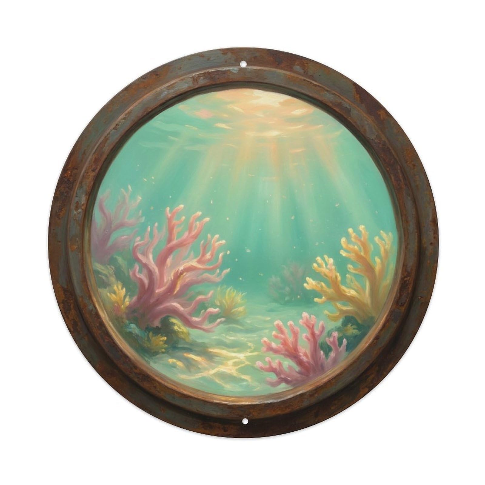 Vintage Porthole Soft Coral Sway Ship Window Undersea Deep Sea Metal Tin Sign