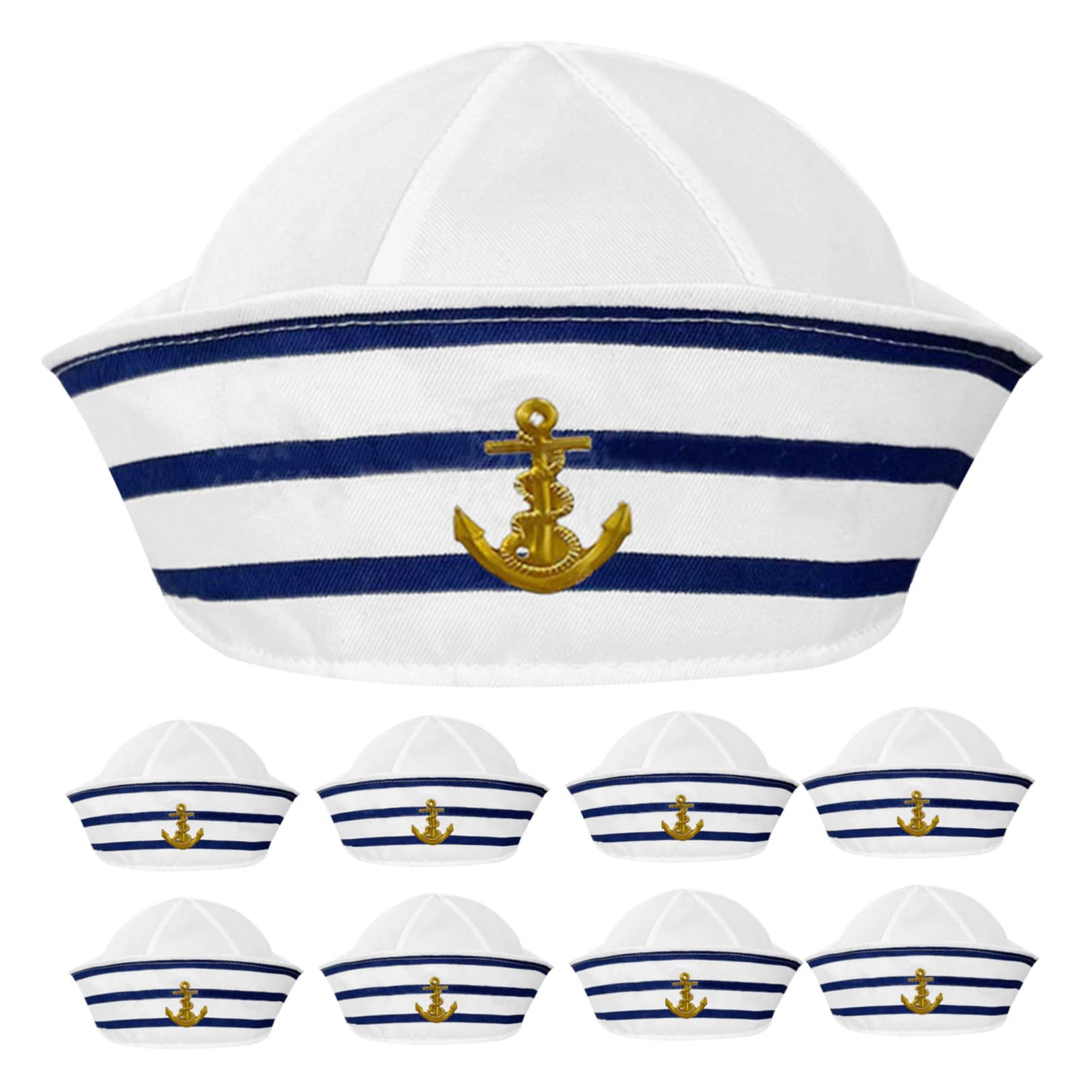 12 Pezzi Cappello da Marinaio Blu e Bianco in Poliestere Bordo Arrotolato e Design Completamente Chiuso, Comodo da Indossare Tutto il Giorno, per Cosplay e Feste di Celebrazione