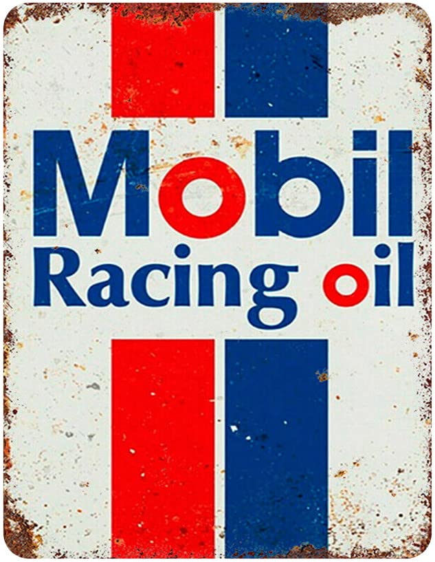 Vintage Rustic Advertising Retro Wall Tin Plaque 20x15cm - Pub Shed Bar Man Cave Home Garage Kitchen Gift Metal Sign - Mobil Racing Oil Red White Blue Petrol Diesel Fuel Workshop