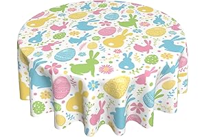 Floral Easter Round Tablecloth 60 Inch, Spring Round Table Cover