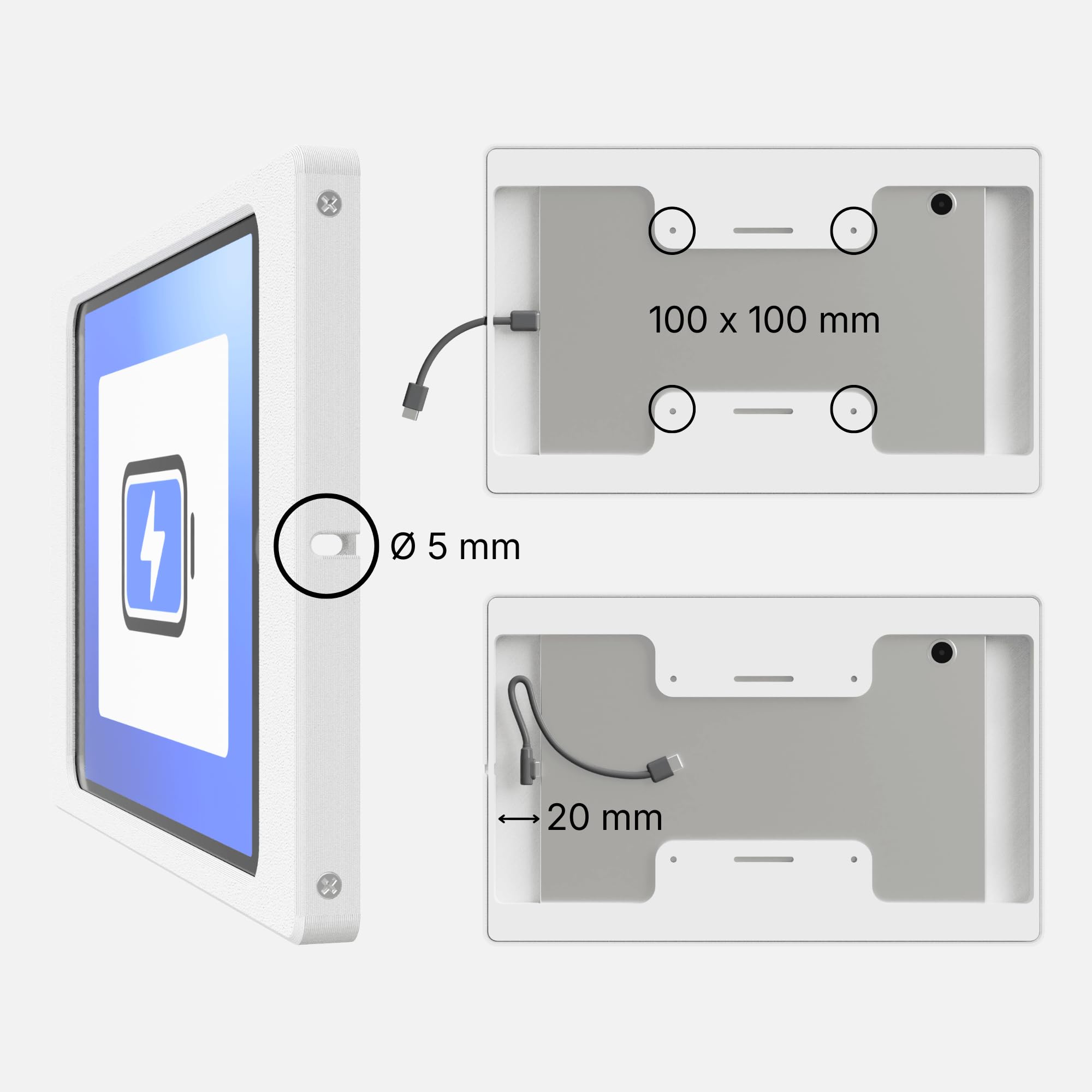 Support Mural Tablette pour iPad 7/8/9 gén (10,2 Pouces, 2019-2021) - Cadre Fin et sur Mesure pour Écran Domotique et Tableau de Bord - Montage Fixe avec Passe-Câble - Blanc