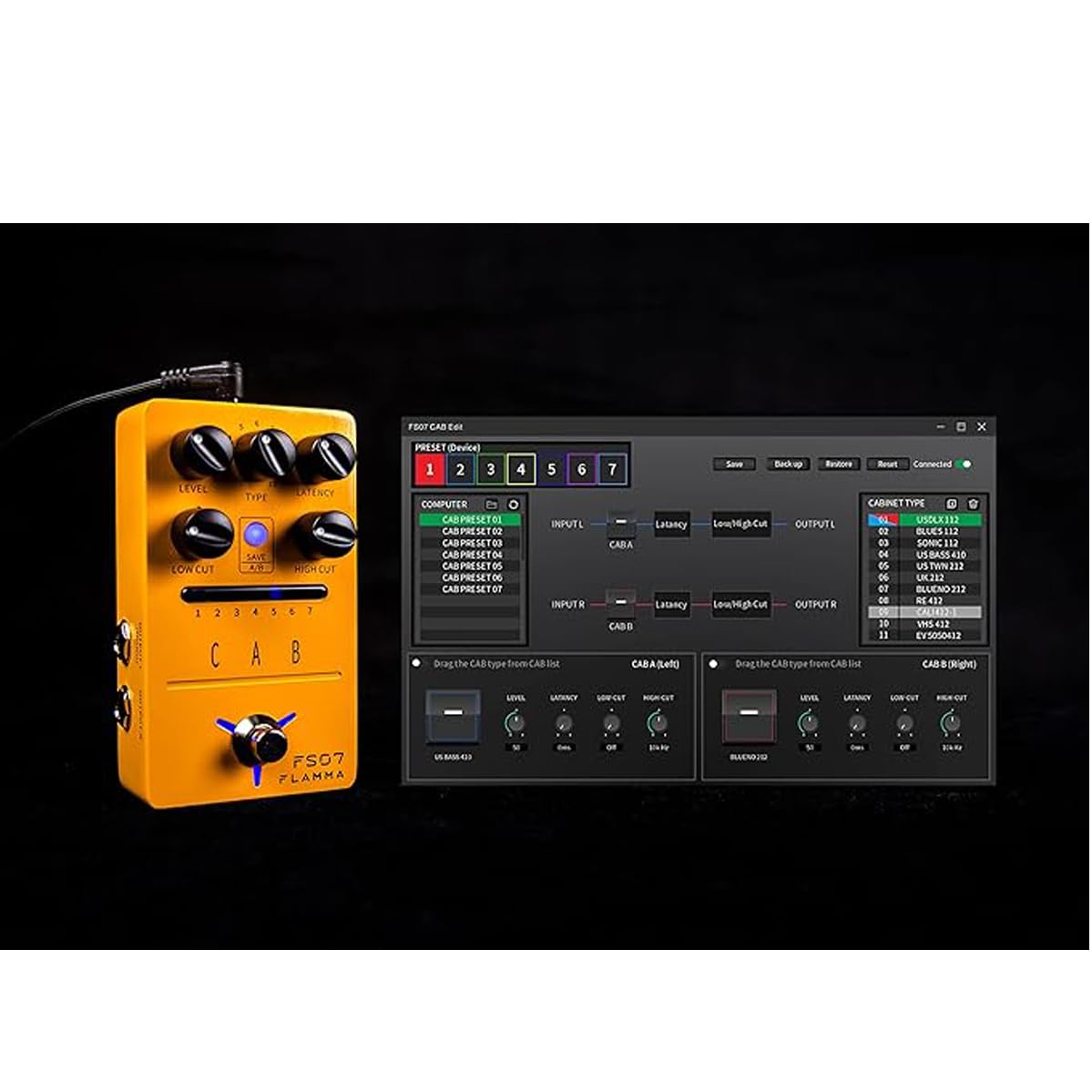 Gitarrenpedal für FLAMMA FS08 FS07 FS06 FS05 FS03 FS02 FS01 Reverb, Gitarreneffektpedal 7 verstaubare Steckplätze, 11 Modulationseffekte, True Bypass (FS07)