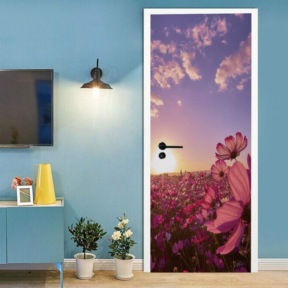 Sticker de porte trompe l'oeil floral pour créer une ambiance nature au salon