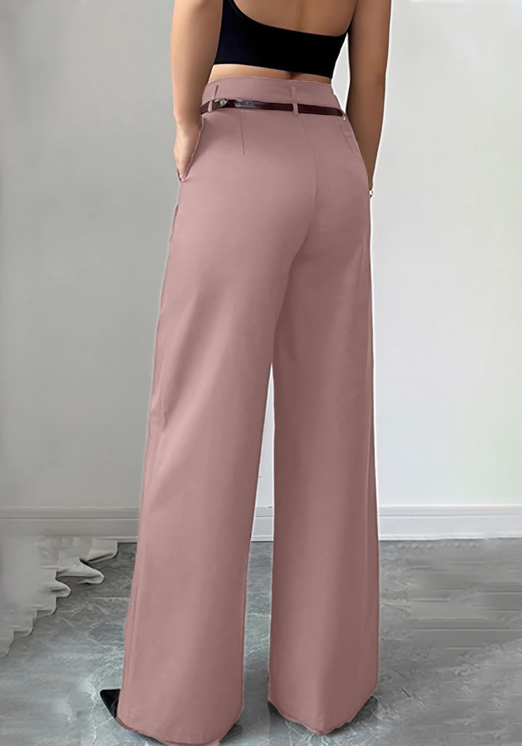Womens Wide Leg Dress Pants Straight Wide Leg High Waisted Trousers Casual Business Work Slacks with Belt - Image 3