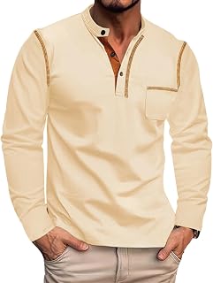 Men Henley Shirts Lightweight Long Sleeve Button T-Shirt Casual Stylish Pullover Tops with Pocket