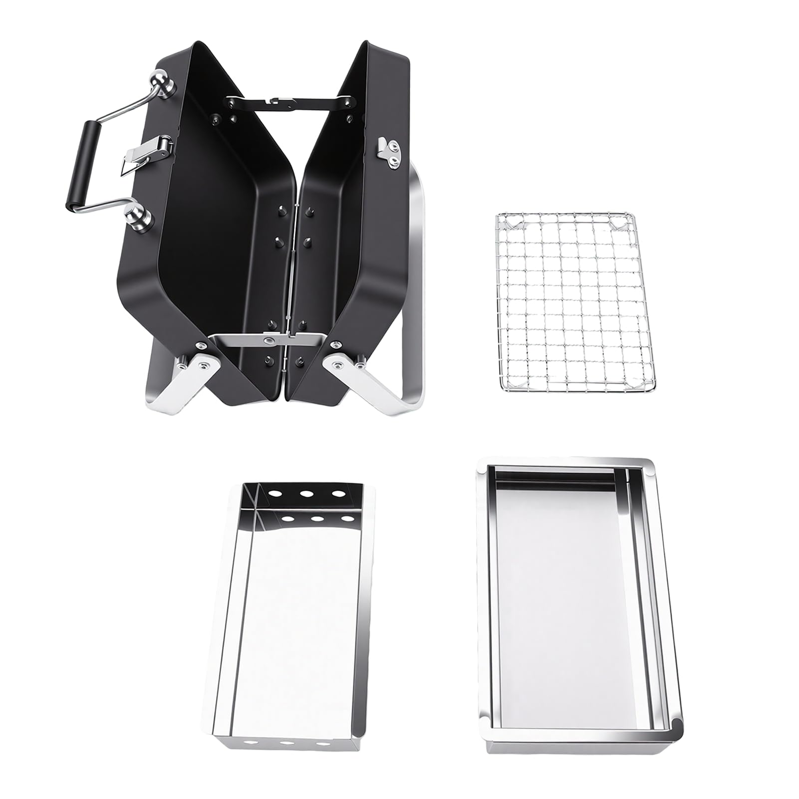 Griglia per Barbecue, Griglia per Barbecue Portatile Pieghevole e Compatta in Acciaio Inossidabile 6,5x4,3x5,9 Pollici, a Carbone con Custodia Integrata per Uso Esterno da Tavolo da Picnic