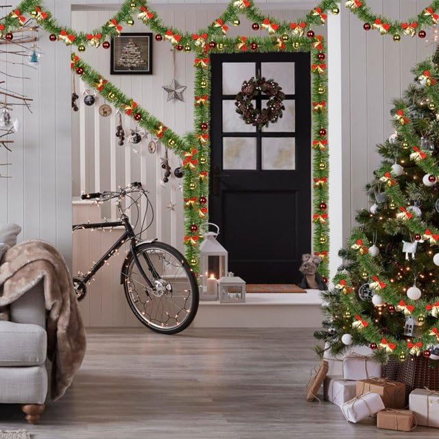 16.4ft Artificial Pine Garland, Green, Rectangular, Norfolk Pine Style, Christmas Decor for Outdoor Indoor