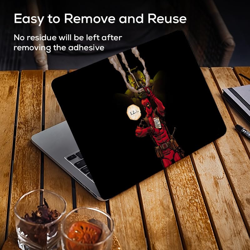 Image of Galaxsia Deadpool Fun with Hulk Full Vinyl Laptop Skin /Sticker /Cover for 15 to 15.6 Inches Laptops Laminated-Removable-HD Quality Compatible for Hp-Dell-Sony-Lenovo-Asus etc.(15x10 Inches)