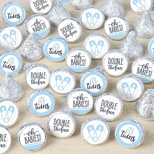 Autocollants ronds bleus It's Twin Boys Big Dot of Happiness pour baby shower, 324 pièces