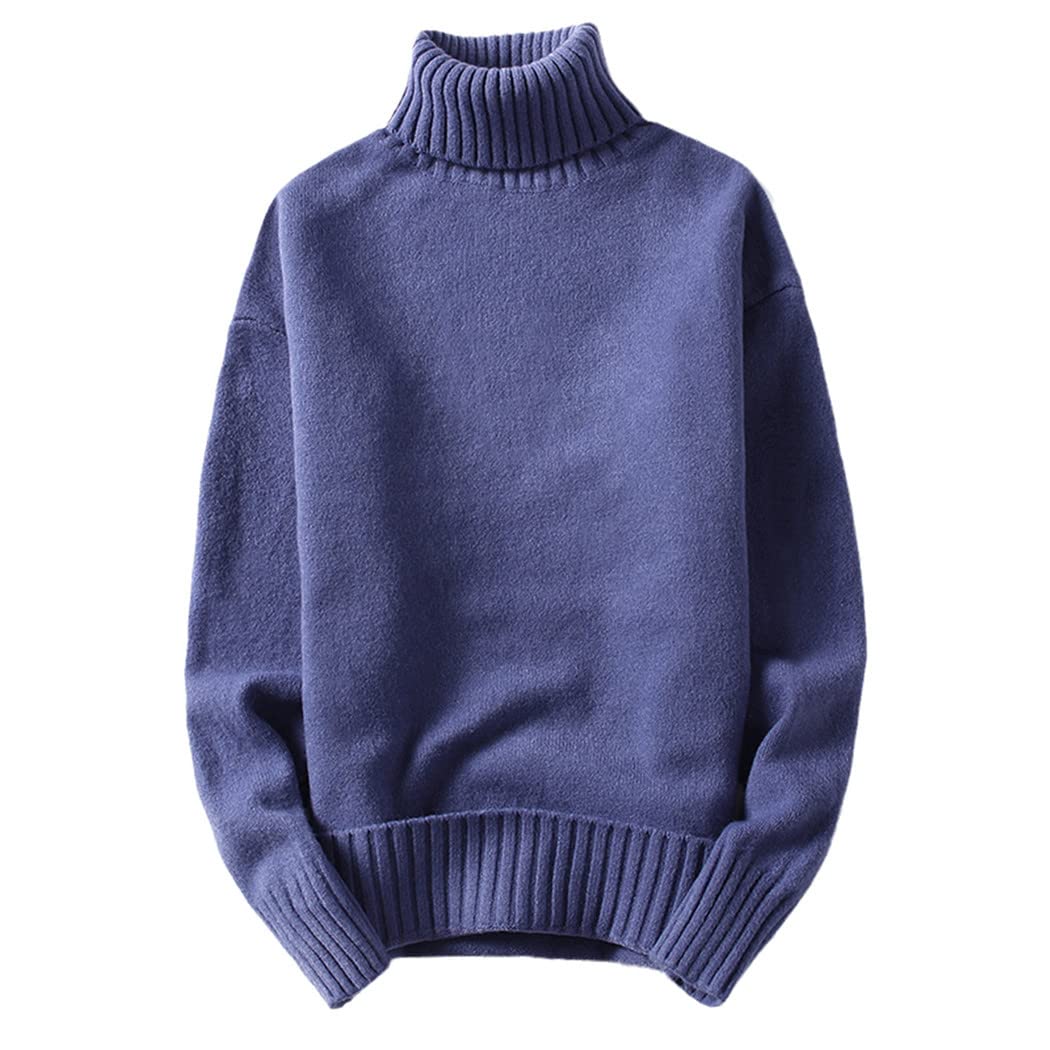 Pull col roulé homme bleu tricot d'hiver chaud taille M ajusté