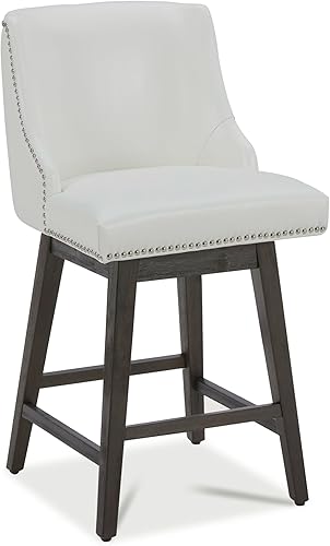CHITA Taburete de bar giratorio de altura de mostrador, taburete de bar tapizado de 26 pulgadas de altura del asiento, piel sintética en blanco