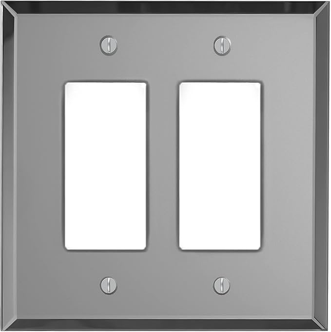 Switch Hits Grey Tint Glass Mirror Outlet Wall Plate 2 GFI Rocker 5