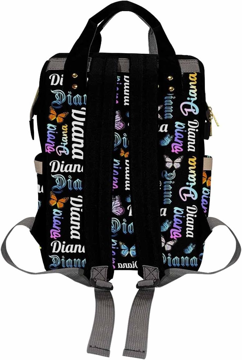 Artsadd Personalized Butterfly Diaper Bag Backpack with Name - Custom Name Backpack for Adults Kids Newborn Baby Boys Girls - Customized Mommy Daypack Nursing Bags Xmas Gift for Daughter New Mom Dad