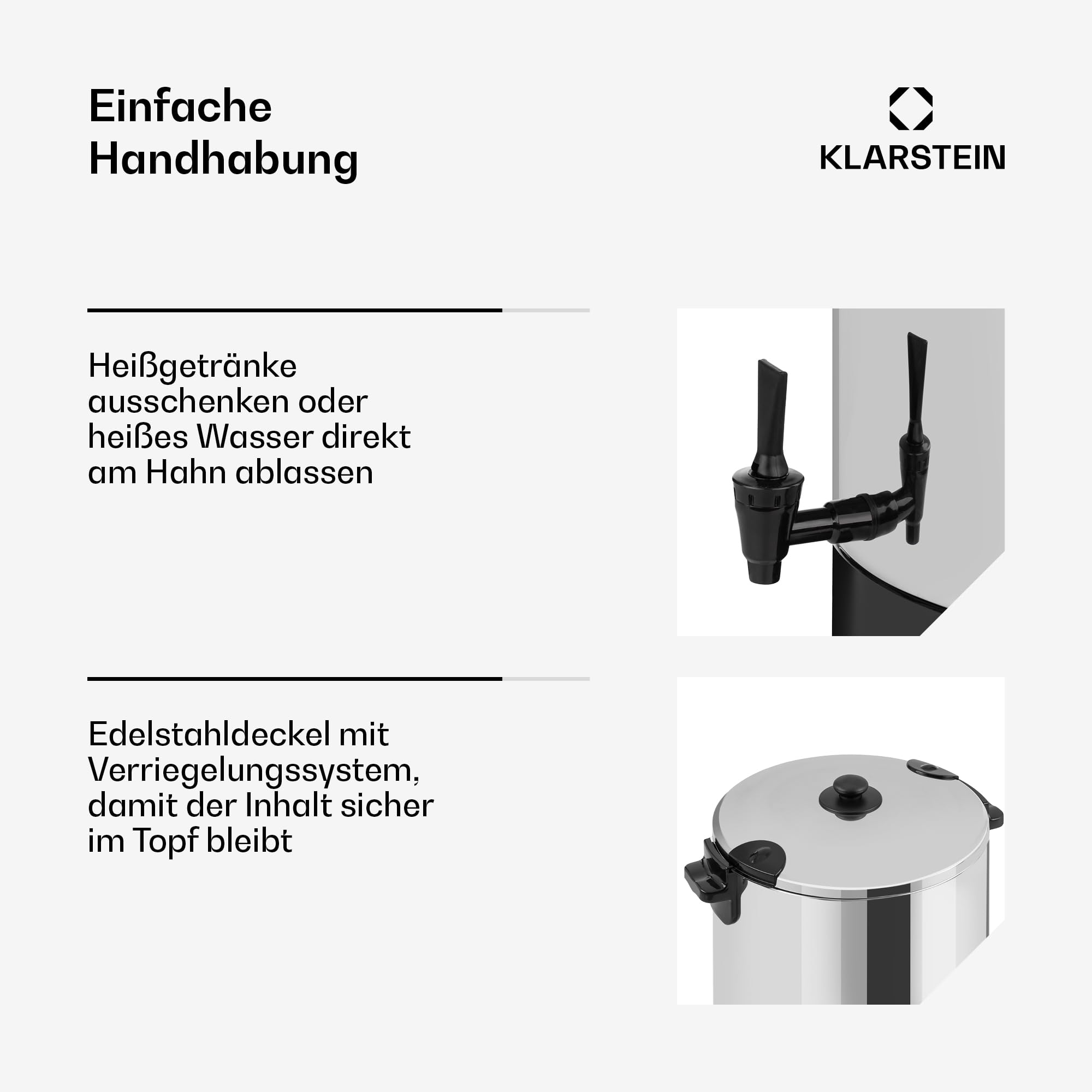 Klarstein KonfiStar 40 Digital Einkochautomat Einkochtopf Einkocher Heißgetränkespender, 40 Liter, 2500 Watt, 30-100 °C, Timer, Warmhalte-Funktion, Deckel mit Verschluss, Edelstahl poliert