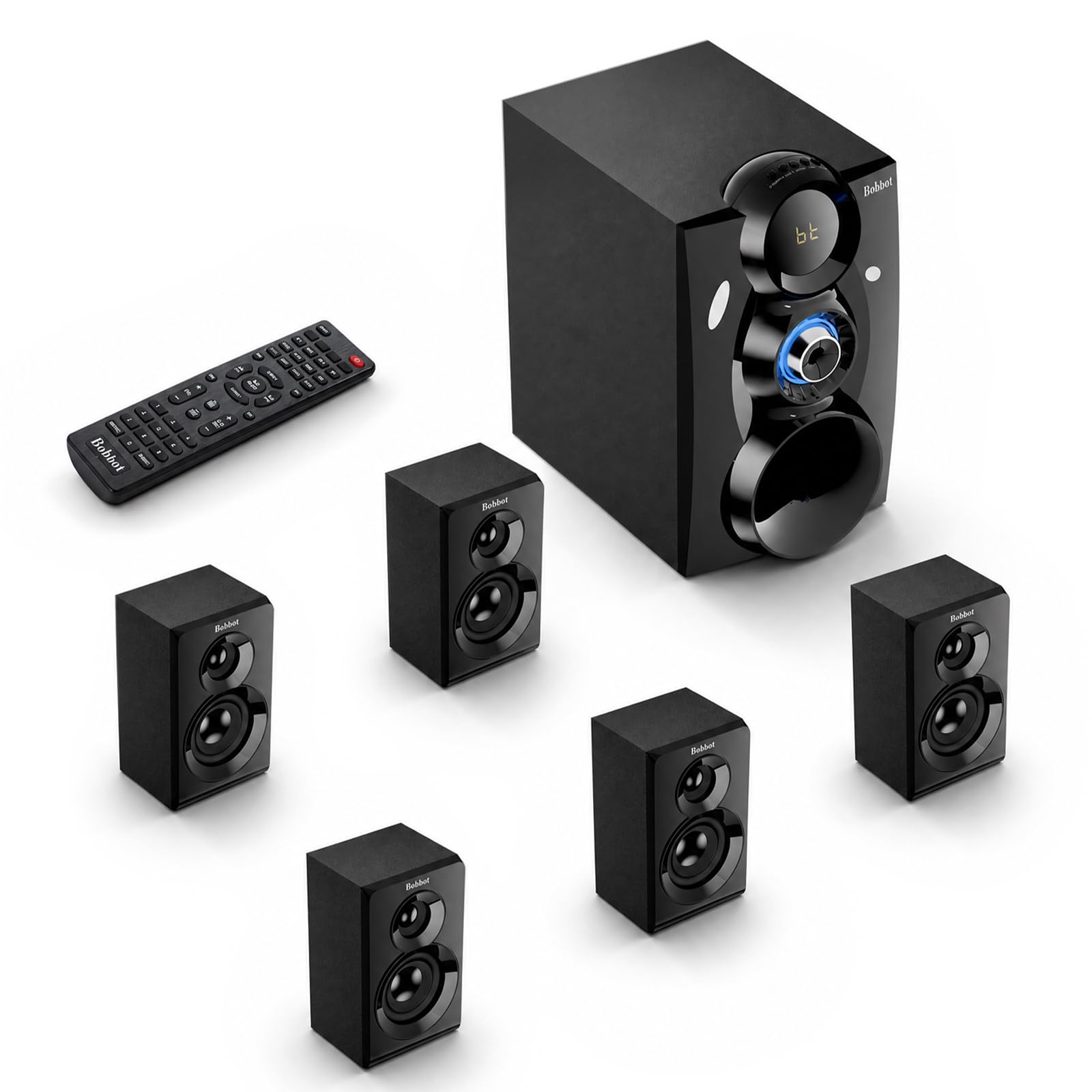 Bobtot Kabelloses Surround Sound System für Heimkino, 1000 W Surround-Lautsprecher, 8-Zoll-Subwoofer, 5.1/2.1-Kanal-System mit tiefen Bässen US-auf-EU-Steckeradapter im Lieferumfang enthalten