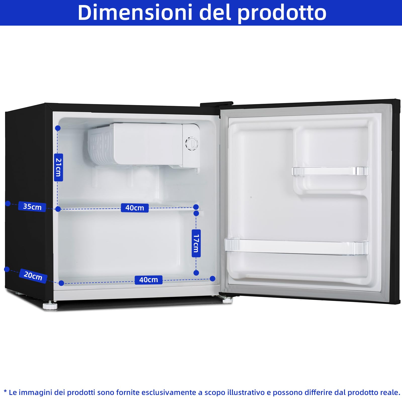 CHiQ Mini frigorifero 46 litri, 47x44,7 cm, frigorifero da tavolo con portabottiglie, scomparto refrigerato, termostato regolabile, silenzioso, per dormitorio, cucina, soggiorno, colore scuro 2023