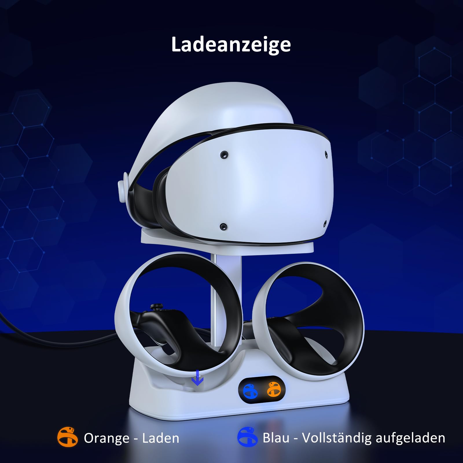 NexiGo Controller Ladestation für PSVR2, Dual-Schnellladestation mit LED-Licht, Headset-Display-Ständer und Controller-Halterung, magnetischer Anschluss, USB auf Typ-C-Kabel, Weiß