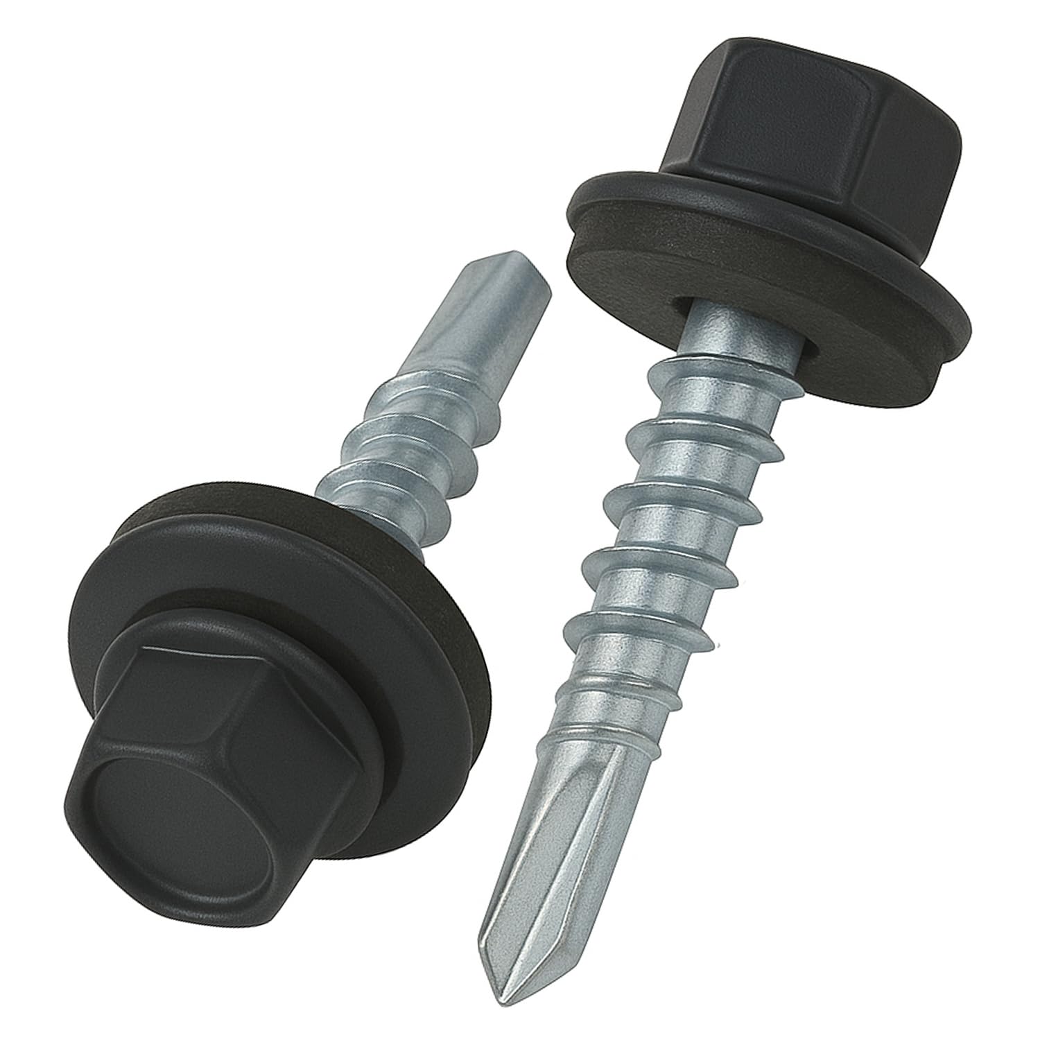 4.8 mm x 25 mm Roofing Screws, Hex Head Self-drilling Multi-color (RAL 7016 Anthracite Grey) Roof Screws With EPDM Sealed Washer, Rust Proof Zinc Plated Hardened Coarse Threads Screw for Outdoor Use