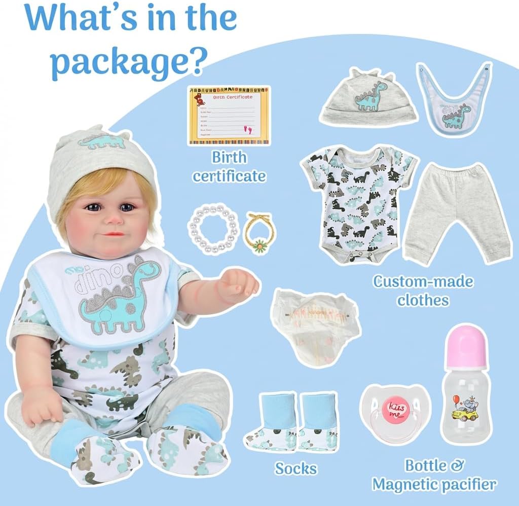 Lifelike Reborn Baby Dolls Silicone Full Body Girl, 20inch Real Baby Feeling Realistic Newborn Baby Doll Adorable Smiling Real Life Baby Dolls With Hair Gift Box For Toddler Girl Toy(Gray Hat Boy)