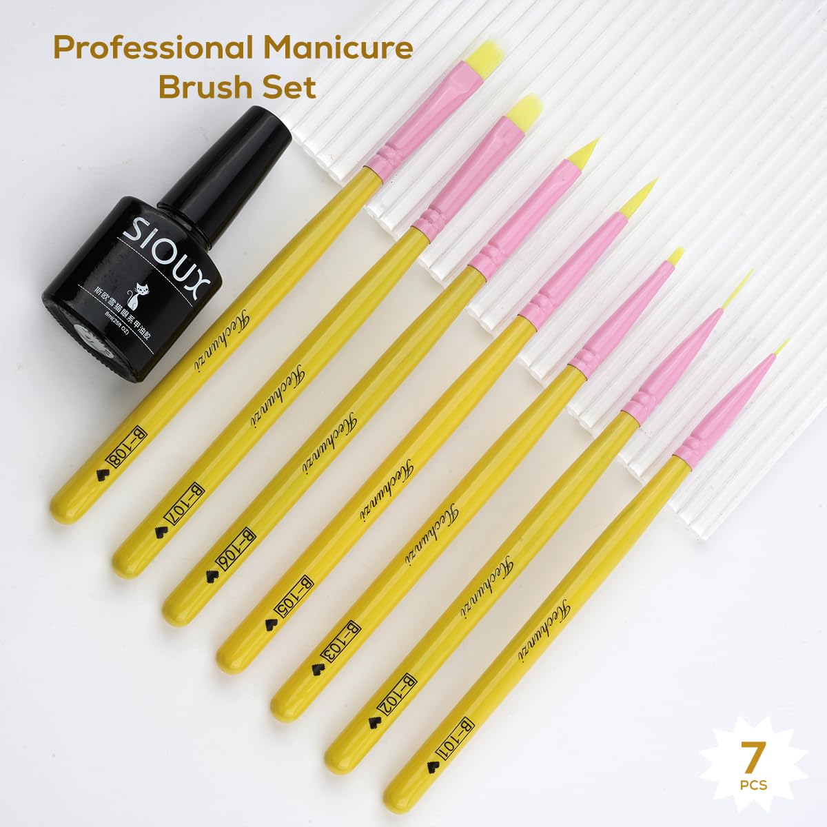 Pennelli per Unghie, Hechunzi 7 Pezzi Pennello per Gel Estensione Unghie Nail Art UV Gel Pittura Strumento per Decorazioni Unghie Painting Detailing Salone Casa Manicure DIY (Giallo)