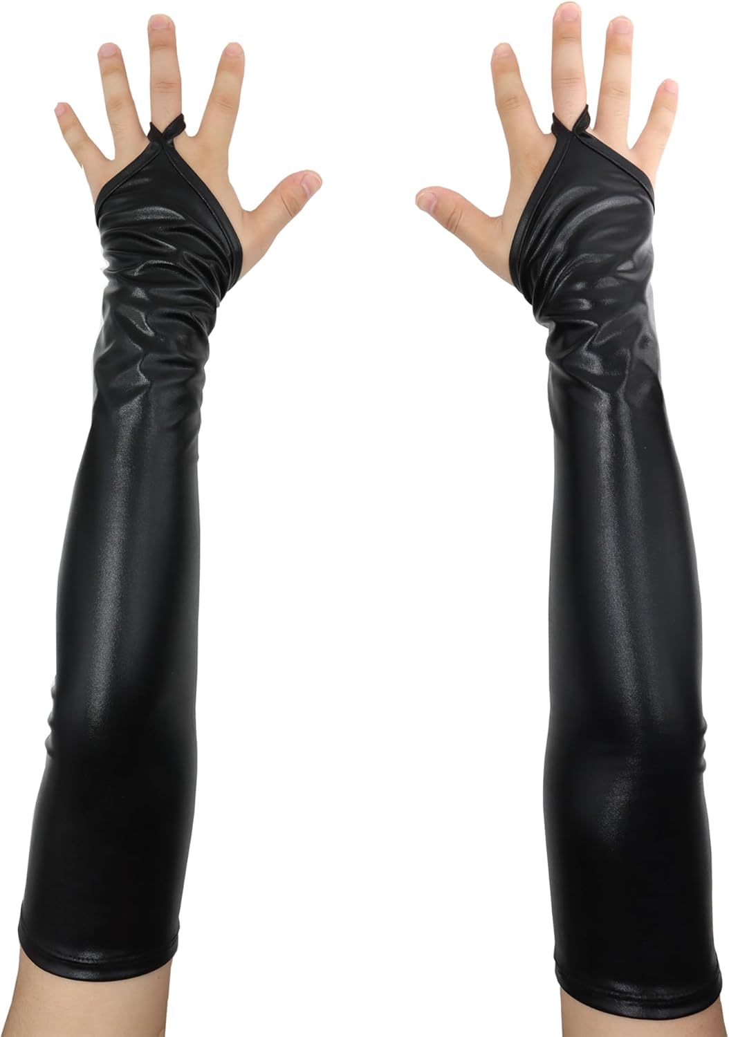 Men's and Women's Shiny Metallic Wet Look Holographic Fingerless Costume Gloves for Evening Party Cosplay Night Club - Image 3