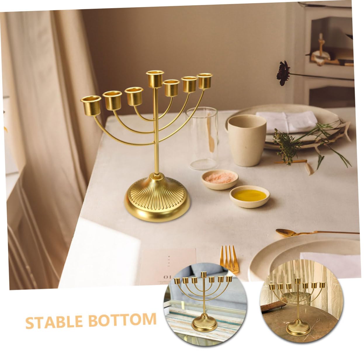 Candelabro de 7 Brazos en Hierro Dorado Estilo Vintage | Centro de Mesa para Banquetes, Efecto de Luz Ampliado, Detalle Creativo y Delicado para Cenas