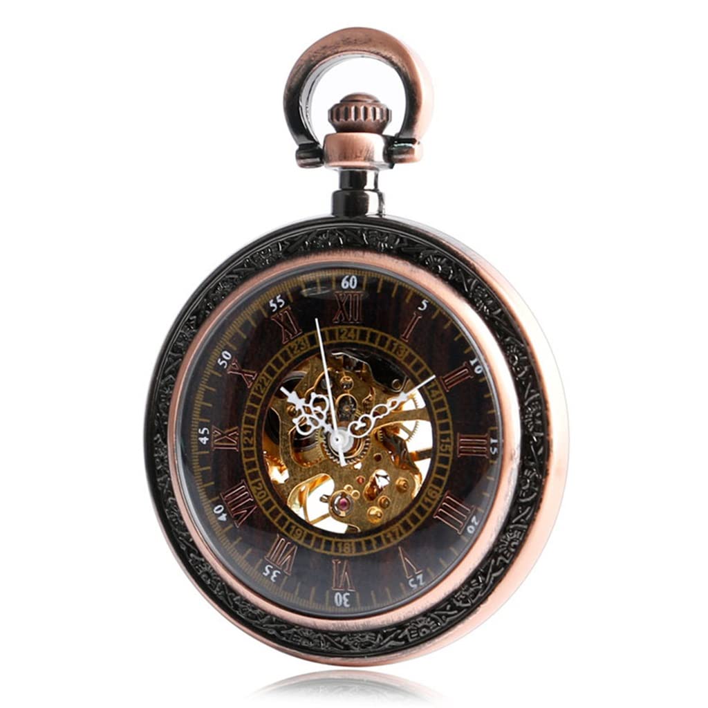 Steampunk Antyczny miedziany grawerowany mechaniczny zegarek kieszonkowy dla mężczyzn i kobiet z zegarkiem łańcuszkowym (kolor: A, rozmiar: 5,0 cm) (A 5,0 cm)