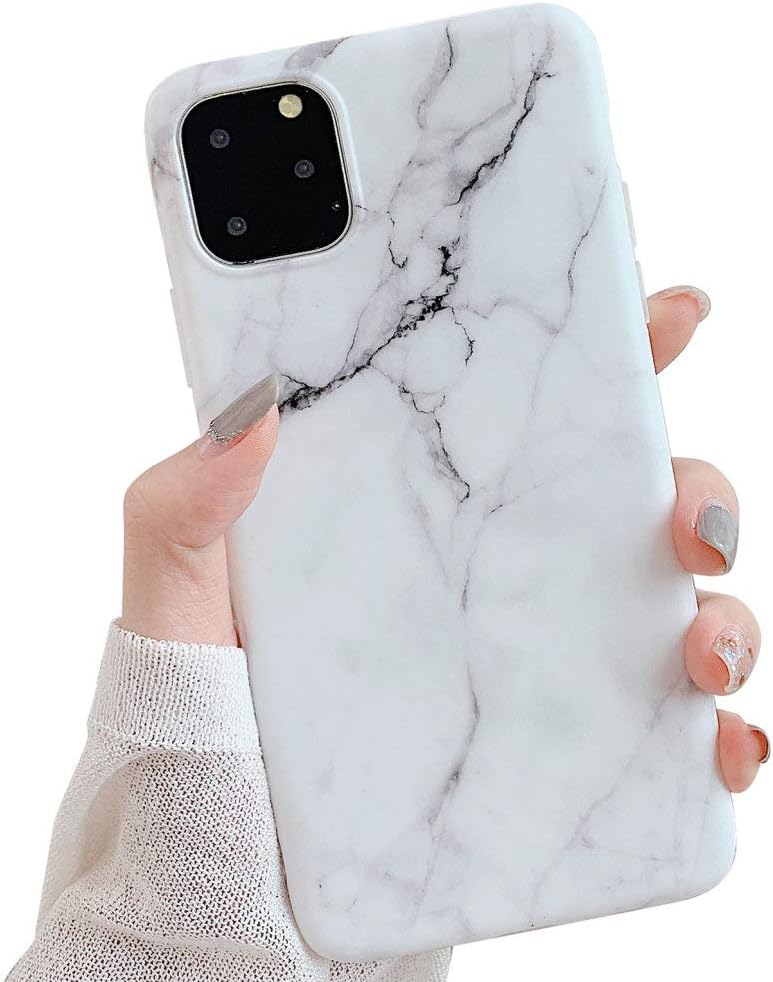 ooooops New iPhone 11 Pro Max Cool Case, White & Grey Marble Pattern Design, Slim Fit Clear Bumper Soft TPU Full-Body Protective Cover Case for iPhone 11ProMax 6.5'' (White Marble)