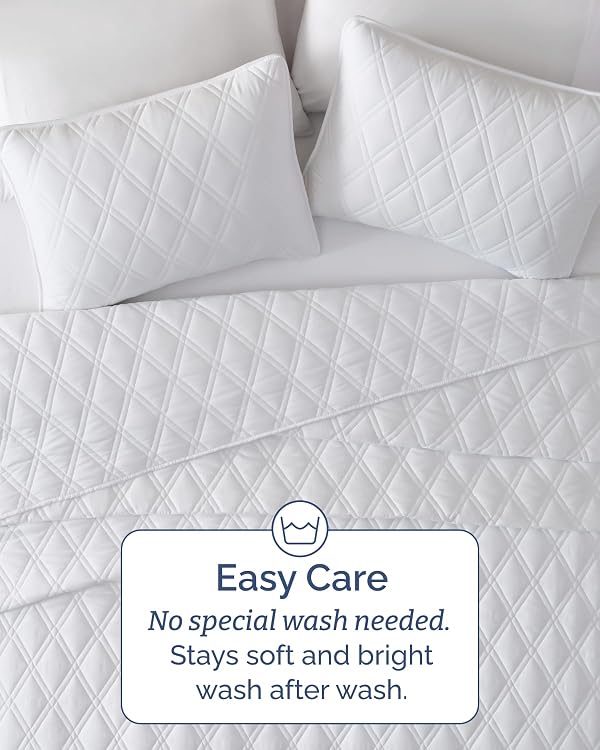 Quilt Set Cal King Size - Boho Bed Set, Diamond Stitch - White, 118" x 106" by CGK Unlimited - Used condition - Image 6