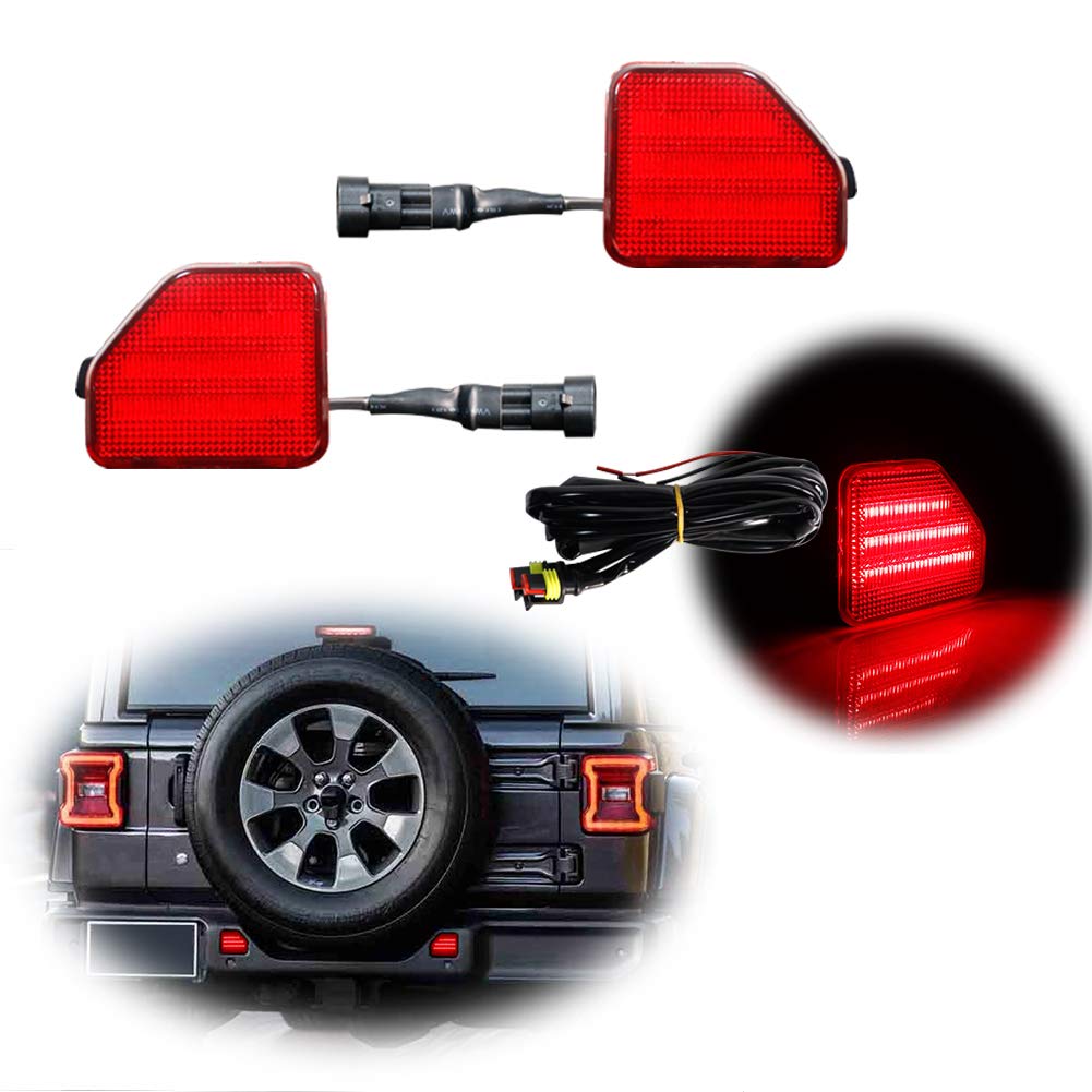 KENRTIR Red Lens LED Rear Bumper Reflector Light Kit Compatible With 2018-up Jeep Wrangler JL Sahara Rubicon MOAB Trims ONLY