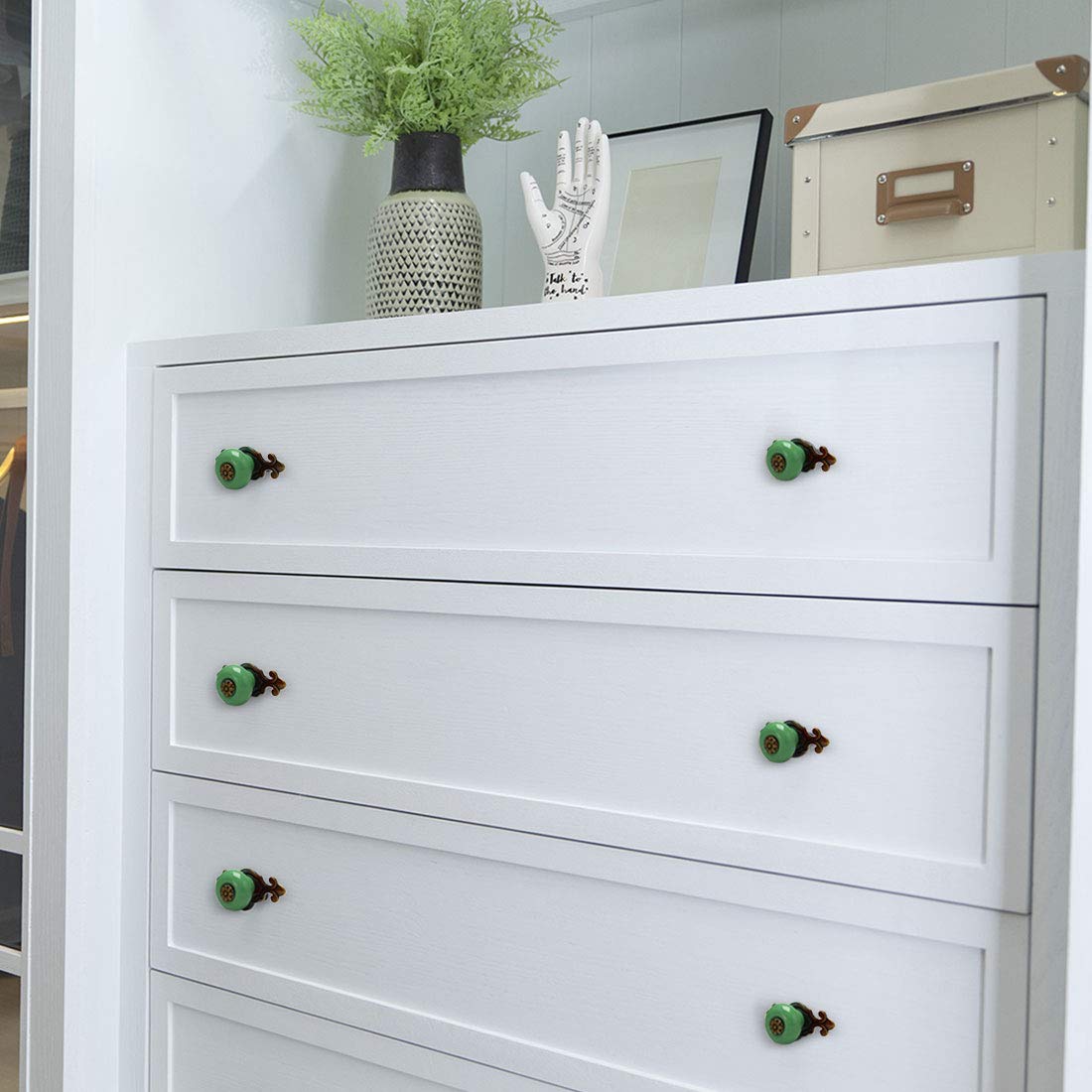 Sourcing Map 4pcs Bouton De Meuble Bouton Porte Bouton Tiroir Placard Armoire Poignée De Meuble En Céramique Vintage Vert