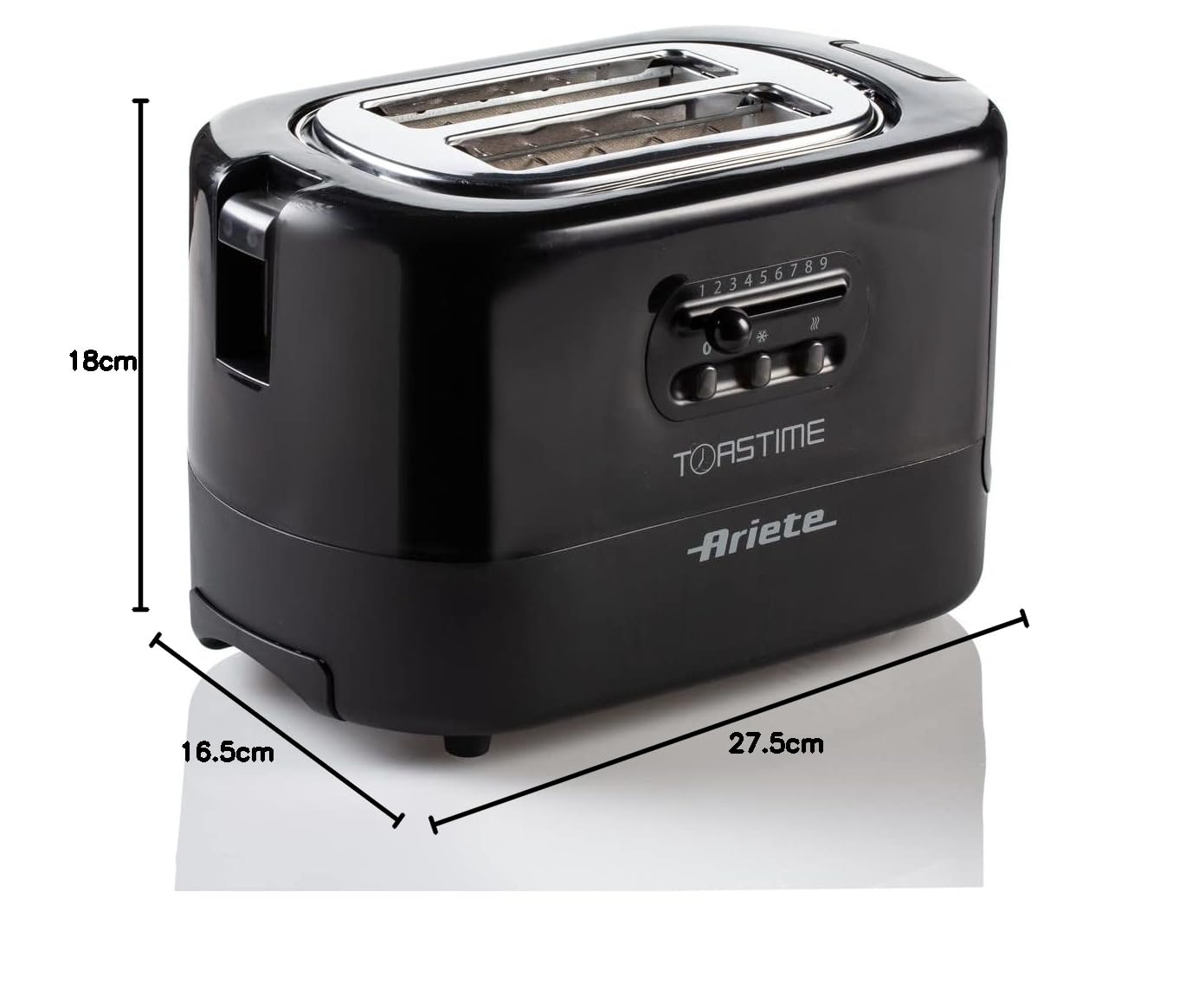 Ariete 159 Toastime - Tostapane con Pinze per 2 fette di pane - 9 Gradi di Doratura - 700 Watt - Nero