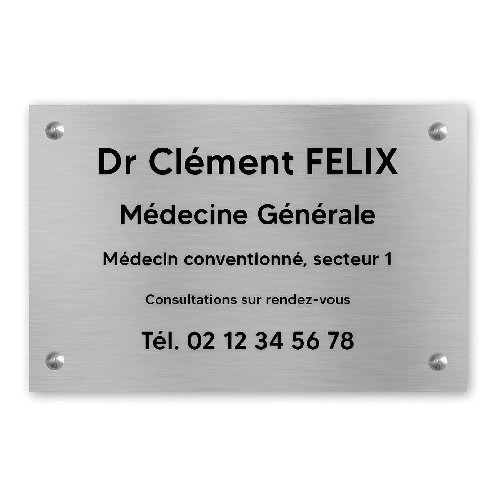 DECOHO - Plaque professionnelle personnalisée en PVC pour médecin - Argent lettres noires Vis + chevilles + cache vis
