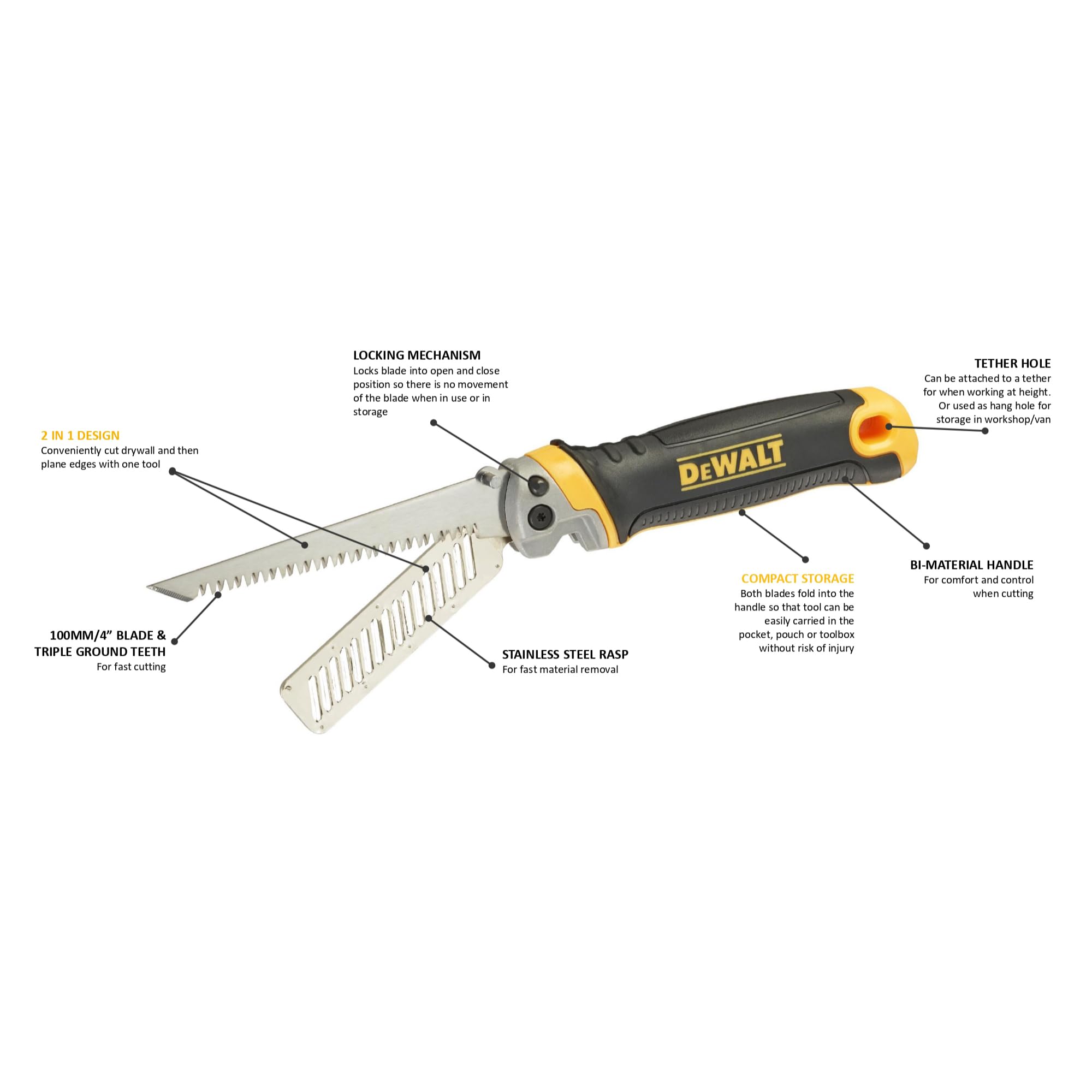 Mini scie à guichet pliable avec râpe - DEWALT DWHT0-20123