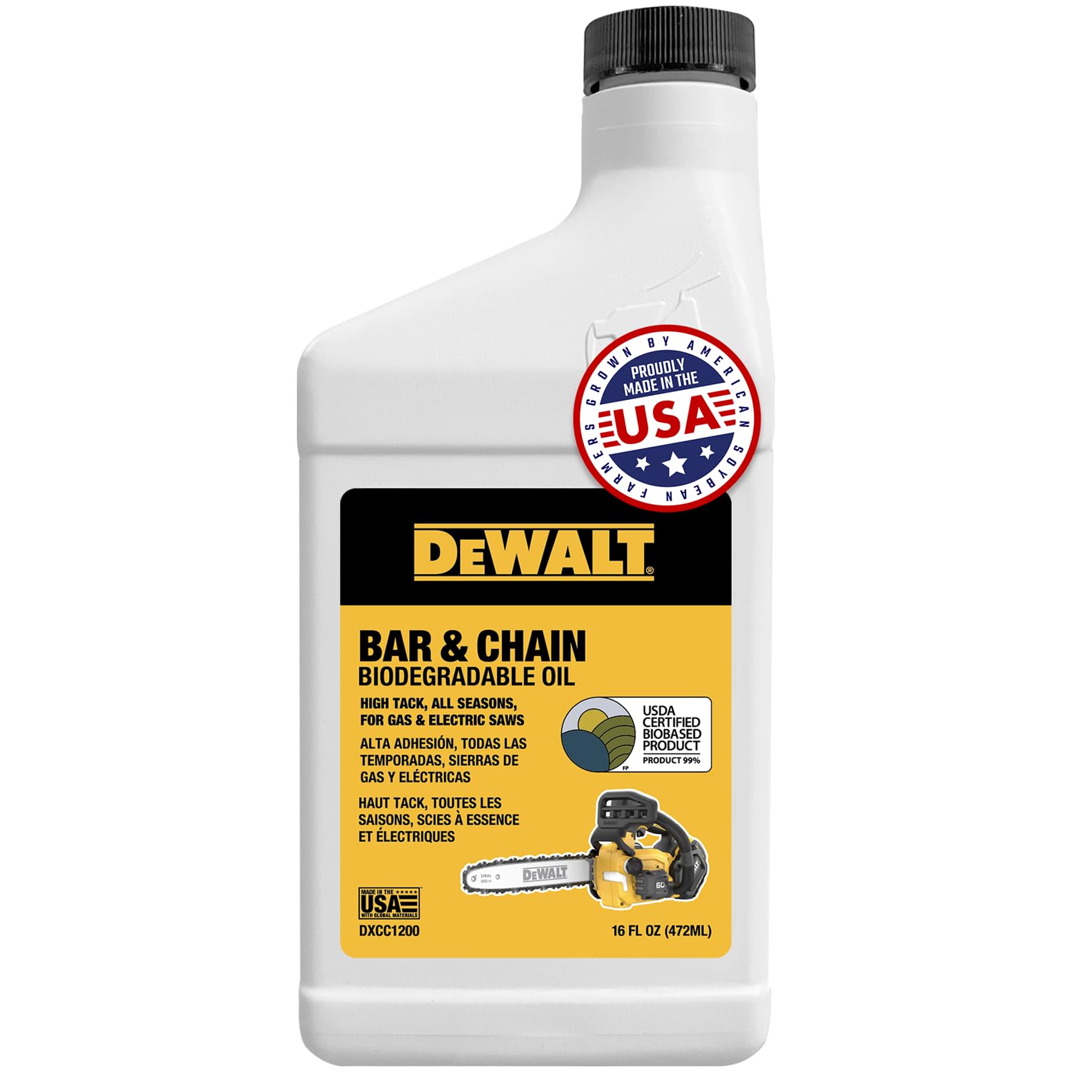 DEWALT Biodegradable Chainsaw Oil High Performance, Non Toxic Professional Lubricant Green, Eco-Friendly, Ultraclean, All Season Bar & Chain Lube, 16 oz